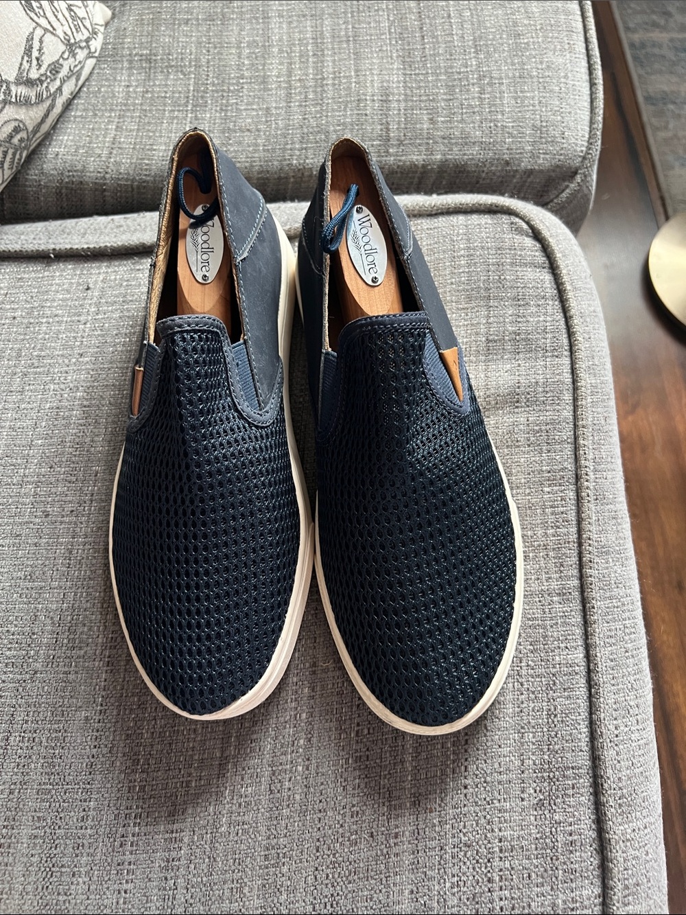 Olukai Navy Knit Slip-On Loafers